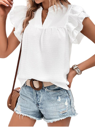 Women Clothing Sweet Top Summer Ruffled Plaid Jacquard Women Shirt