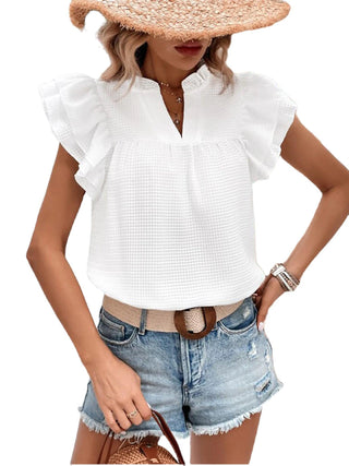 Women Clothing Sweet Top Summer Ruffled Plaid Jacquard Women Shirt