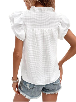 Women Clothing Sweet Top Summer Ruffled Plaid Jacquard Women Shirt