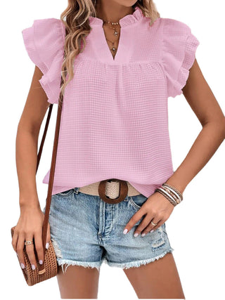 Women Clothing Sweet Top Summer Ruffled Plaid Jacquard Women Shirt