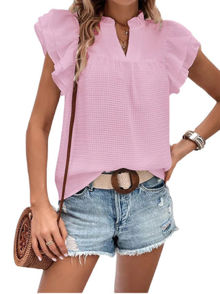 Women Clothing Sweet Top Summer Ruffled Plaid Jacquard Women Shirt