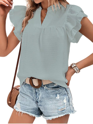 Women Clothing Sweet Top Summer Ruffled Plaid Jacquard Women Shirt