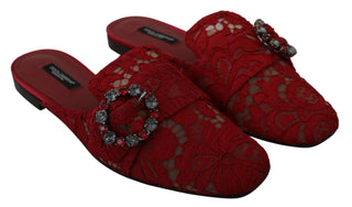 Dolce & Gabbana Radiant Red Slide Flats with Crystal Embellishments