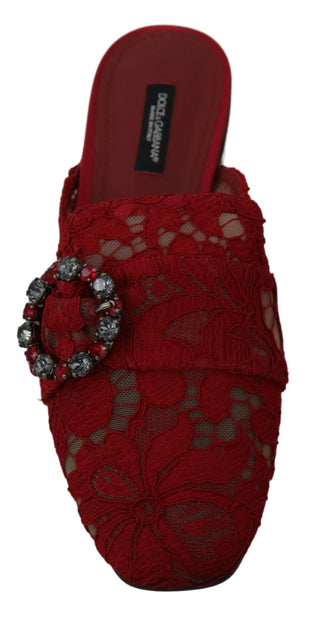 Dolce & Gabbana Radiant Red Slide Flats with Crystal Embellishments