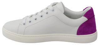 Dolce & Gabbana Chic White Leather Sneakers with Purple Accents