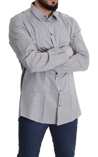 Dolce & Gabbana Black White Checkered GOLD Dress Cotton Shirt