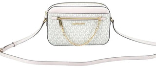 Michael Kors Jet Set Item Large East West Signature Leather Zip Chain Crossbody Handbag (Vanilla PVC/Powder Blush)