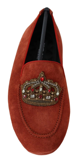 Dolce & Gabbana Opulent Orange Leather Loafers with Gold Embroidery