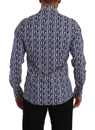 Dolce & Gabbana Blue Logo Mania Slim Fit Cotton Shirt
