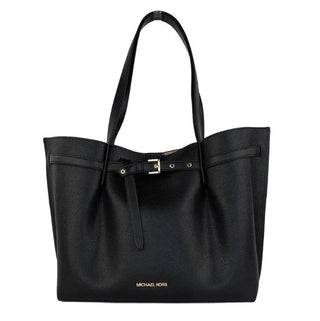 Emilia Large East West Black Pebbled Leather Tote Handbag Purse Bag