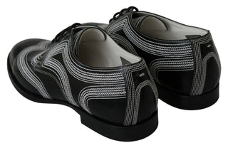 Dolce & Gabbana Black Leather Derby Formal White Lace Shoes