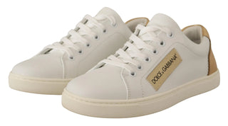 Dolce & Gabbana Elegant White Leather Sneakers with Gold Accents