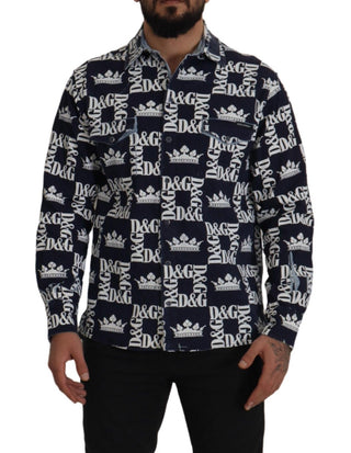 Dolce & Gabbana Blue Denim Stretch DG Crown Logo Casual Shirt