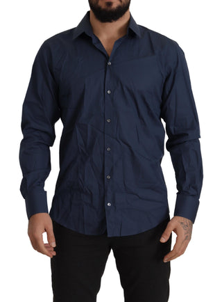 Dolce & Gabbana Blue Cotton MARTINI Slim Fit Dress Shirt