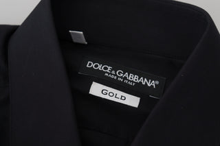 Dolce & Gabbana Black Cotton Slim Fit Formal Dress GOLD Shirt