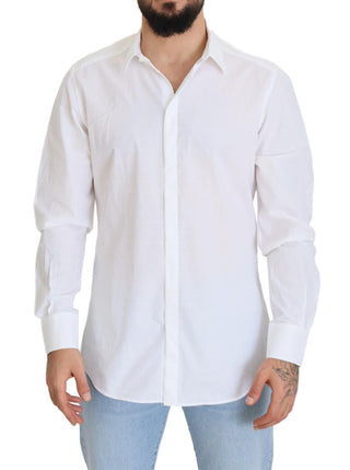 Dolce & Gabbana White Cotton Slim Fit Formal Dress GOLD Shirt
