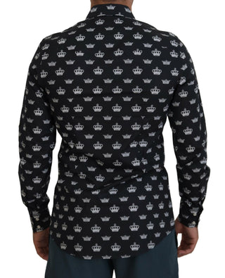 Dolce & Gabbana Black Crown Print GOLD Slim Shirt