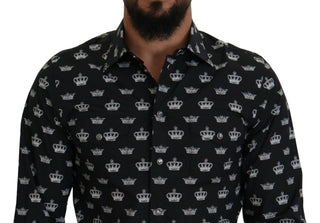 Dolce & Gabbana Black Crown Print GOLD Slim Shirt