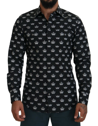 Dolce & Gabbana Black Crown Print GOLD Slim Shirt