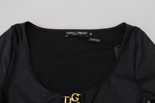 Dolce & Gabbana Black Cotton Stretch Open Chest 3/4 Sleeve Top