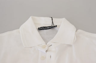Dolce & Gabbana White Cotton Logo Short Sleeve Polo T-shirt