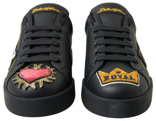 Dolce & Gabbana Elegant Portofino Leather Sneakers - Black Multicolor