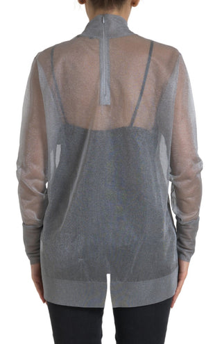 Dolce & Gabbana Gray Mesh Turtleneck Long Sleeve Blouse Top