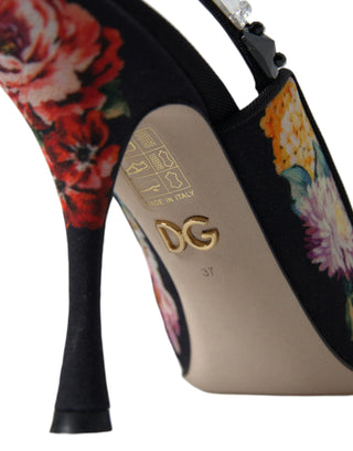 Dolce & Gabbana Floral Slingback Heels with Luxe Crystal Details