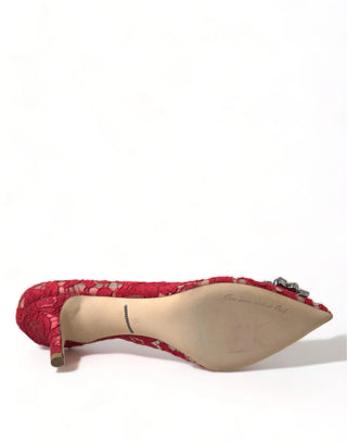 Dolce & Gabbana Radiant Red Lace Heels with Crystals