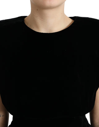 Dolce & Gabbana Black Velvet Fitted Padded Shoulder Blouse Top