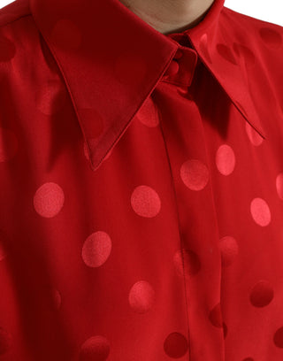 Dolce & Gabbana Red Polka Dot Sleeveless Collared Blouse Top