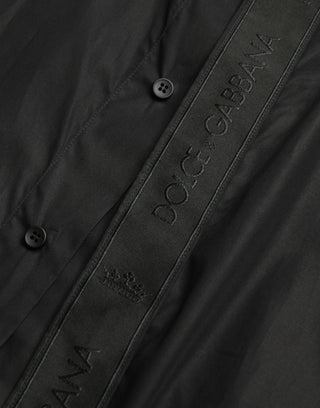 Dolce & Gabbana Black Cotton Logo Formal GOLD Dress Shirt
