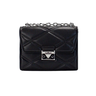 Michael Kors Serena Medium Black Diamond Quilted Faux Leather Flap Shoulder Bag