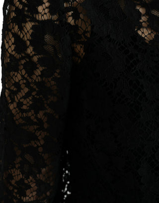 Dolce & Gabbana Black Floral Lace Long Sleeves Blouse Top