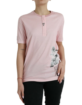 Dolce & Gabbana Pink Floral Print Cotton Short Sleeves T-shirt