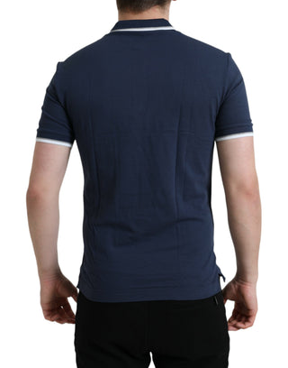 Dolce & Gabbana Blue Crown Patch Cotton Collared Men Polo T-shirt