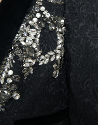 Dolce & Gabbana Black Crystal Embellished Overcoat Jacket