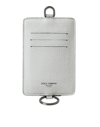 Dolce & Gabbana White Calf Leather Lanyard Logo Card Holder Wallet