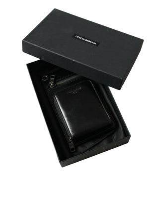 Dolce & Gabbana Wallet Black Horse Leather Zip Logo Cross Body Phone Slot