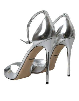 Dolce & Gabbana Silver KEIRA Leather Heels Sandals Shoes