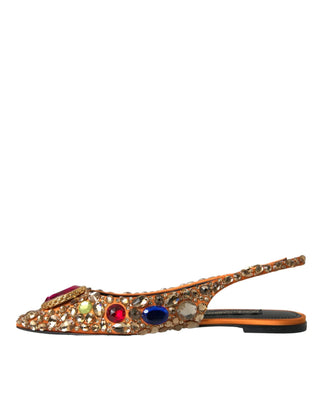 Dolce & Gabbana Orange Satin Crystals Flats Sandals Shoes