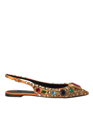 Dolce & Gabbana Orange Satin Crystals Flats Sandals Shoes