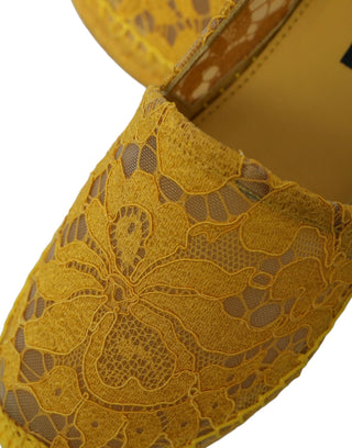 Dolce & Gabbana Yellow Taormina Lace Espadrille Loafers Flats Shoes