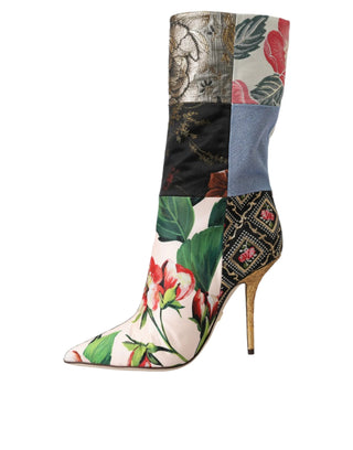 Dolce & Gabbana Multicolor Patchwork Print Heeled Boots Shoes