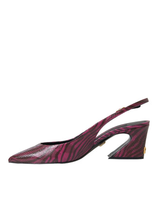 Dolce & Gabbana Maroon Zebra Leather Heels Slingbacks Shoes