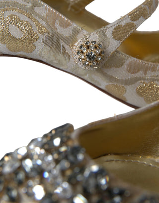 Dolce & Gabbana Gold Jacquard Crystal Mary Janes Pumps Shoes