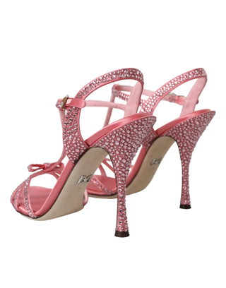 Dolce & Gabbana Pink Strass Ankle Strap Heels Sandals Shoes