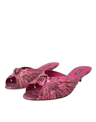 Dolce & Gabbana Pink Exotic Leather Kitten Heels Slides Shoes