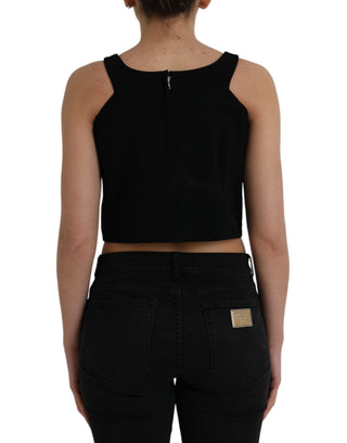 Dolce & Gabbana Black Sleeveless Round Neck Cropped Tank Top