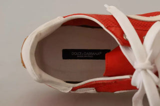 Dolce & Gabbana Red White Leather Mens Logo Casual Sneakers Shoes